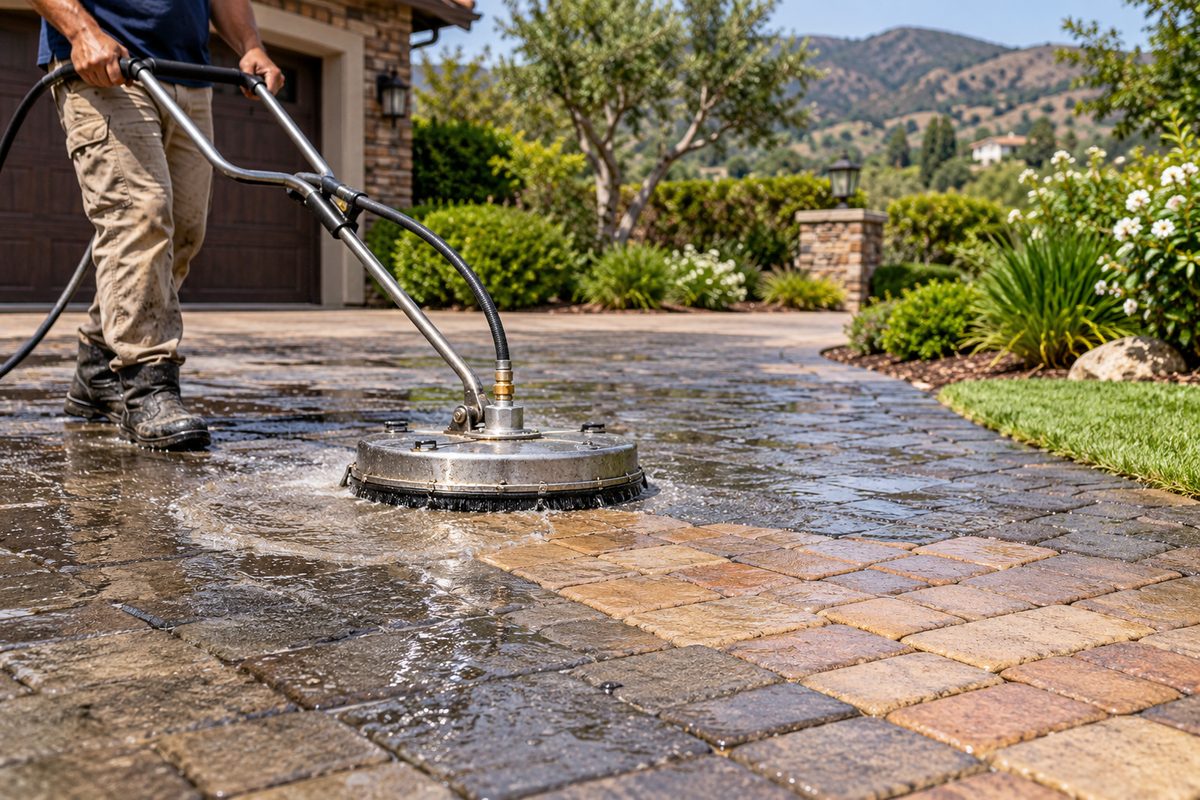 Residential driveway paver washing and biological weed clearance